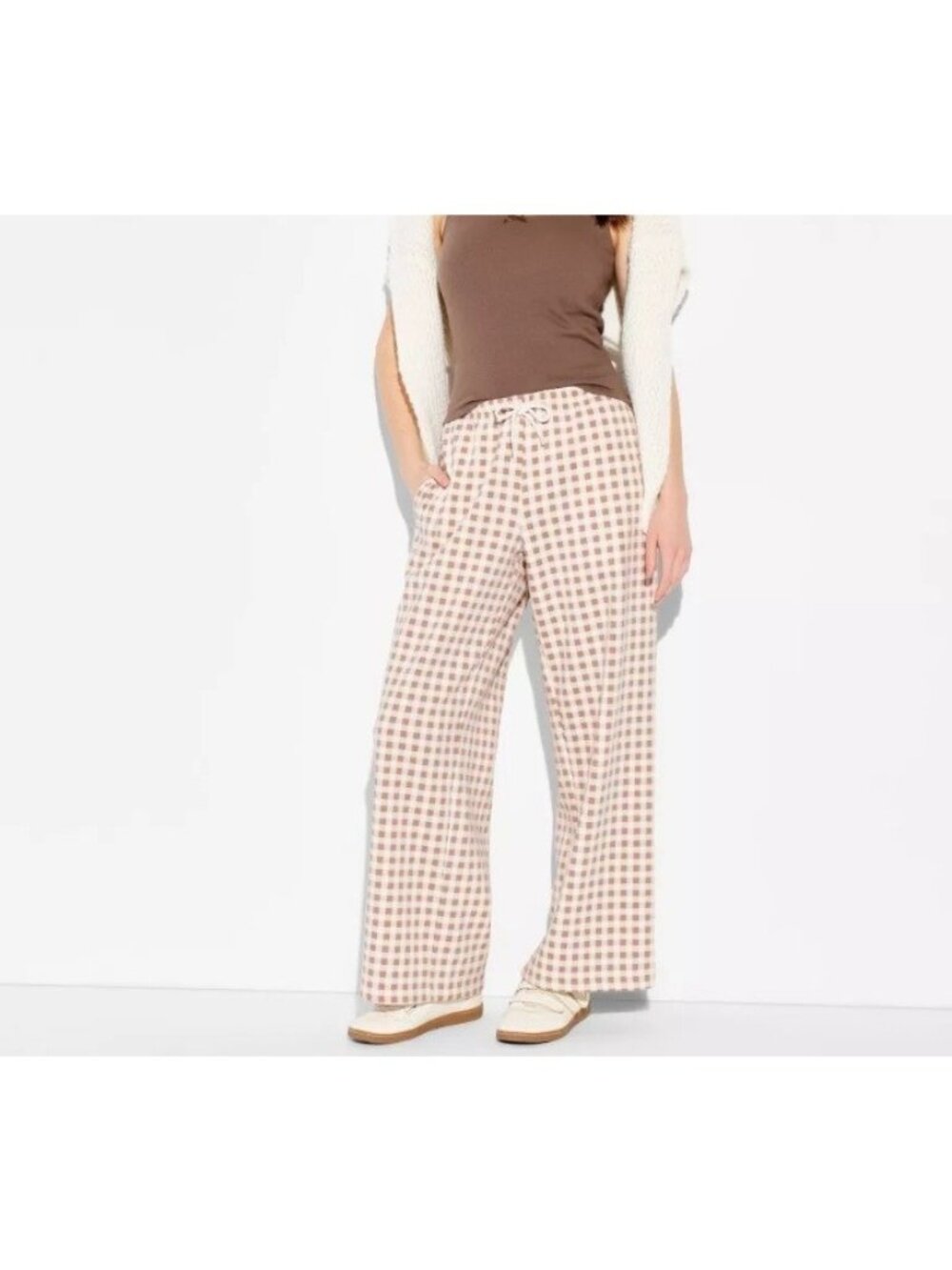Grayson Threads Women's 1X Brown Gingham Plaid Lounge Sleep Pants Drawstring NWT